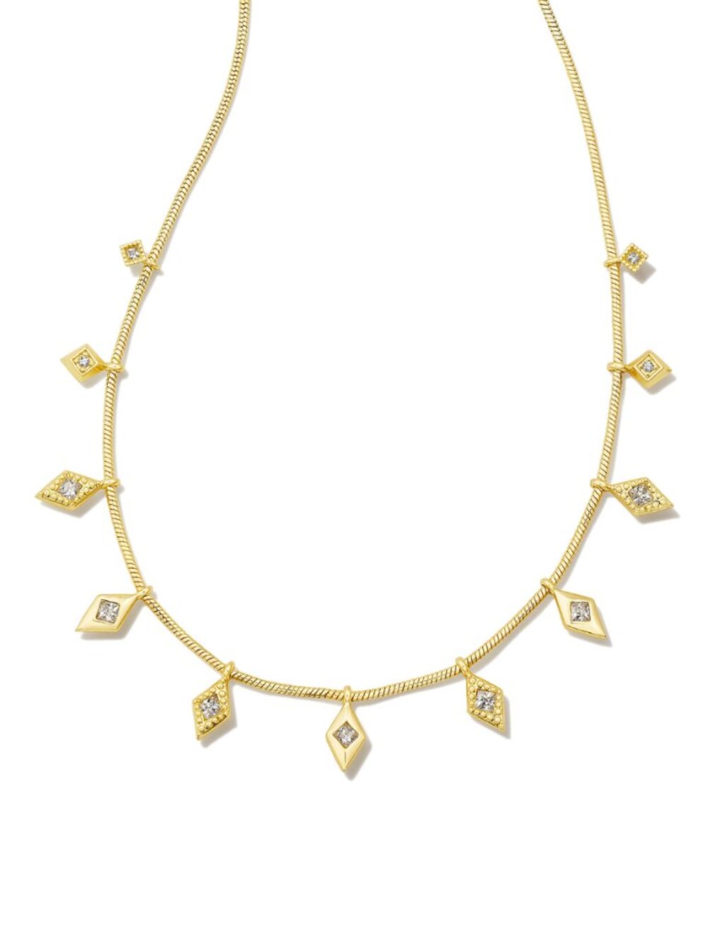 Kendra Scott Kinsley Gold Strand Necklace White CZ Cubic Zirconia Dainty NWT